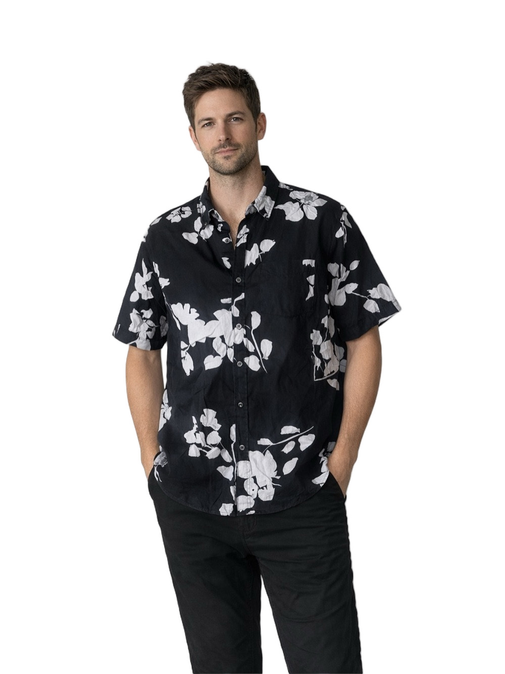 H&M Black and White Floral cotton Men's Shirt